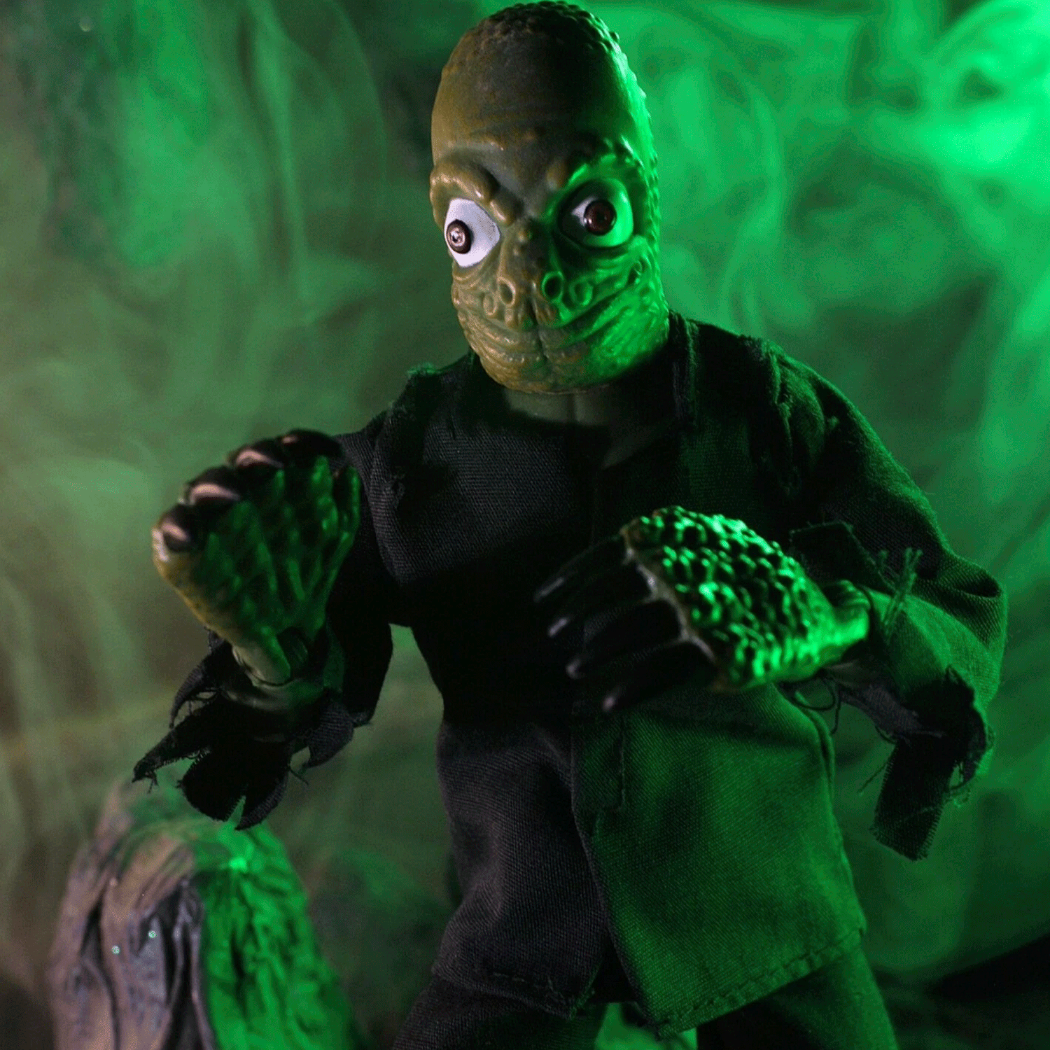 The Mole People Retro Style Articulated Mego Action Figure 8 inch with green lighting and detailed textured skin