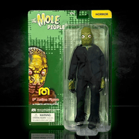 Mego 8-inch Mole People action figure in black outfit with detailed reptilian features in collectible horror packaging