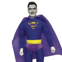 Mego 8-inch retro zombie superhero figure wearing purple cape and costume with yellow belt and emblem