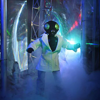 The Fly Articulated Mego Action Figure 8 inch posed in sci-fi setting with fog and colorful lighting by Mego