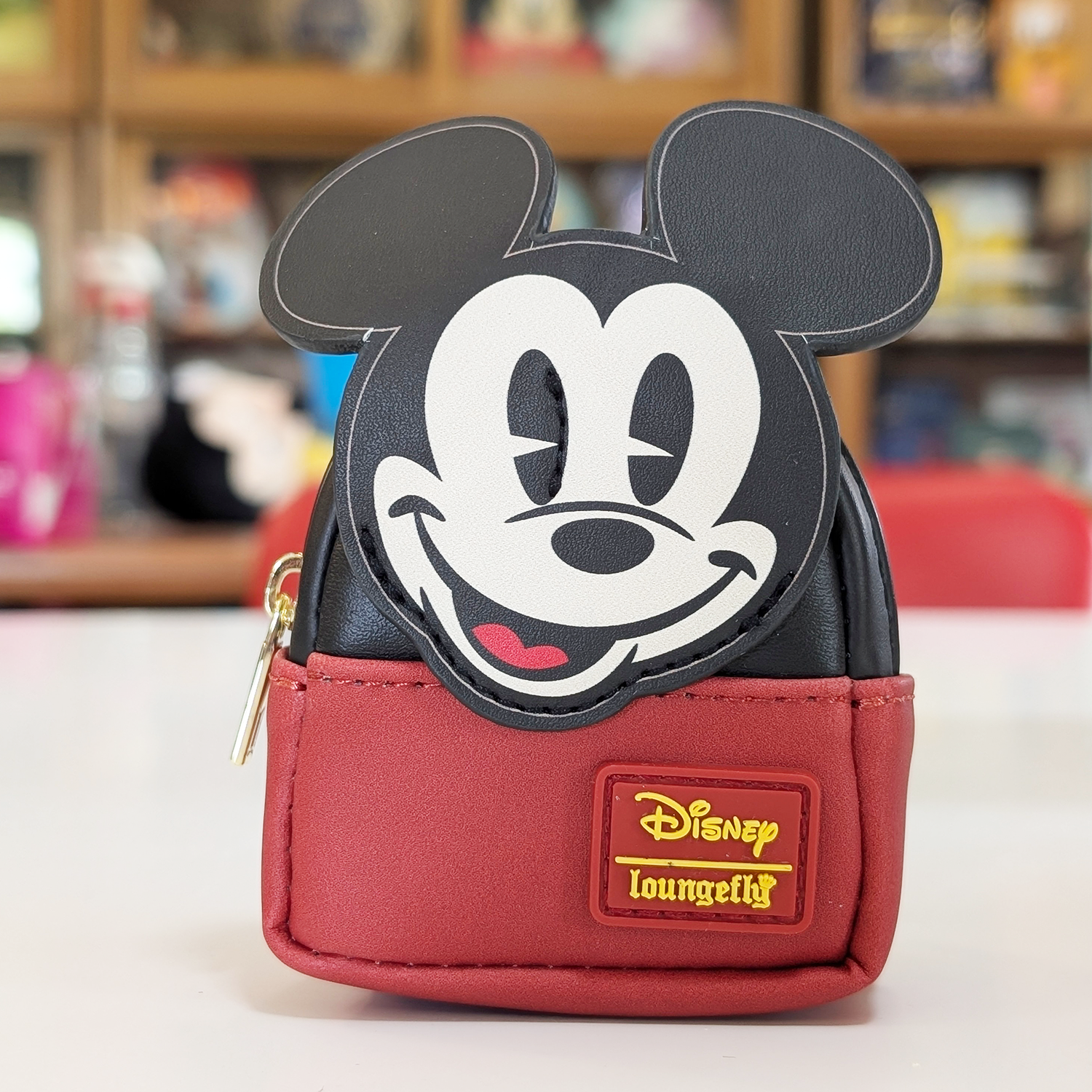 Mini-Loungefly Disney Mickey Mouse Sensational Six Cosplay U-PICK Bag Charm Key Chains with red base and classic Mickey face design new in box