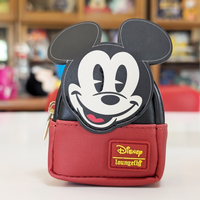 Mini-Loungefly Disney Mickey Mouse Sensational Six Cosplay U-PICK Bag Charm Key Chains with red base and classic Mickey face design new in box