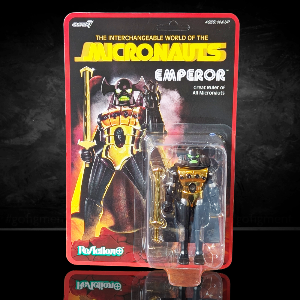 Emperor Micronauts Super7 ReAction+ Action Figure with Sword and Cape in new sealed packaging by Super7