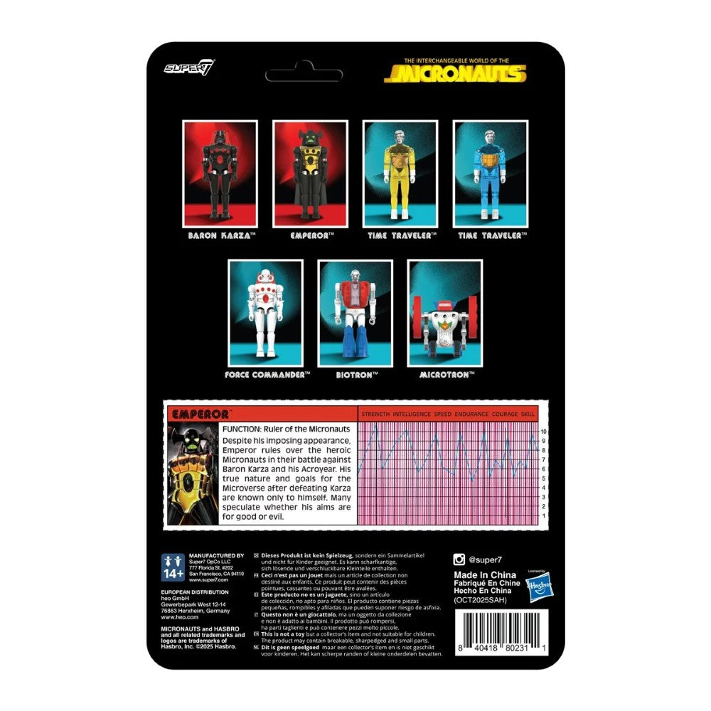 Emperor Micronauts Super7 ReAction+ Action Figure with Sword and Cape new in box on collectible card backing by Super7