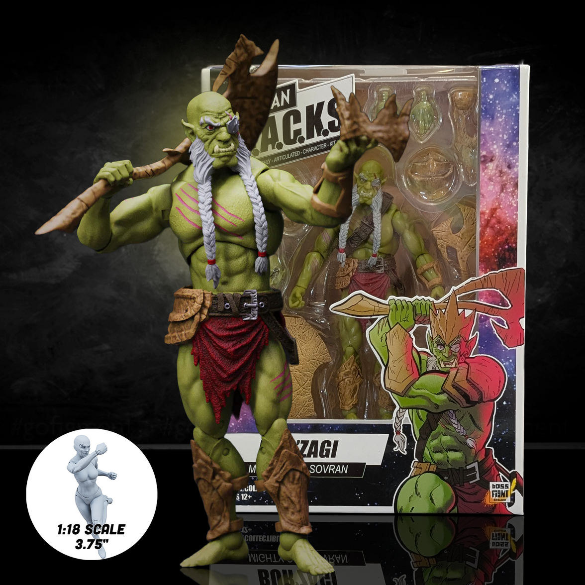 Bur’Zagi Mighty Orc Sovran -Vitruvian H.A.C.K.S. 1:18 Scale Action Figure by Boss Fight Studio Llc new in box with accessories