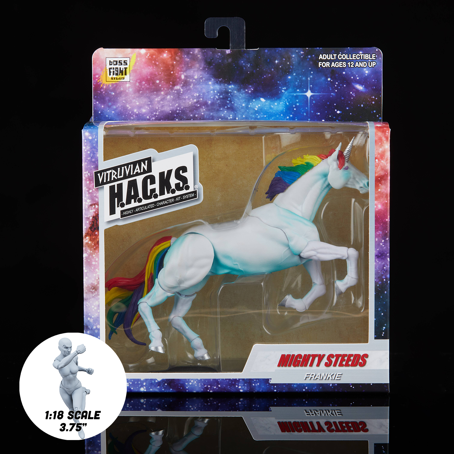 Mighty Steeds Frankie Basic Unicorn 1:18 Scale Vitruvian HACKS Compatible NIB by Boss Fight Studio Llc in colorful galaxy box