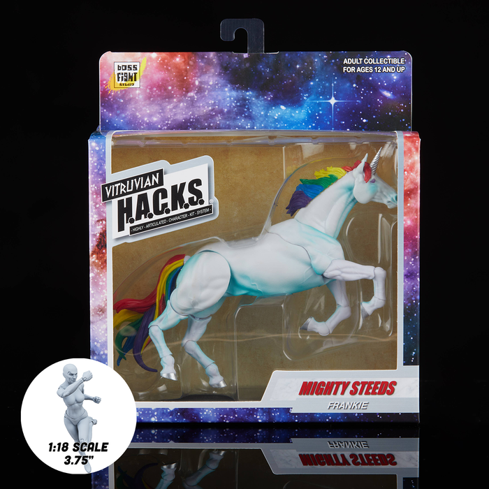 Mighty Steeds Frankie Basic Unicorn 1:18 Scale Vitruvian HACKS Compatible NIB by Boss Fight Studio Llc in colorful galaxy box
