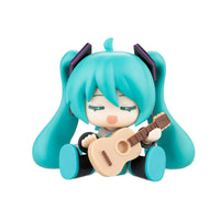 Vocaloid Hatsune Miku DaaVibe 01 Terrace Party Playset Complete Set of 6 by Blokees with sleeping blue-haired figure playing guitar
