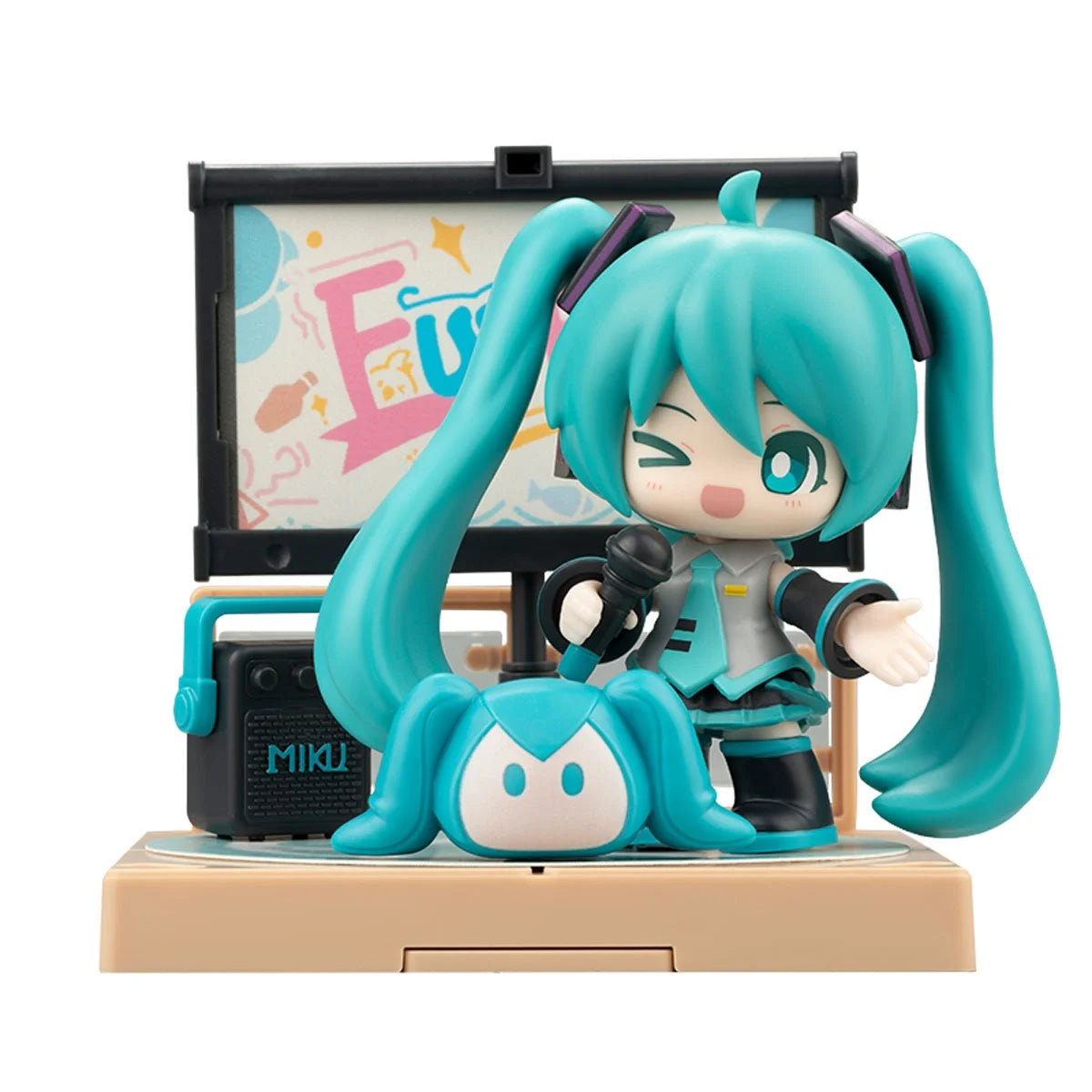 Vocaloid Hatsune Miku DaaVibe 01 Terrace Party Playset Complete Set of 6 by Blokees with blue-haired figure holding microphone and speaker accessory
