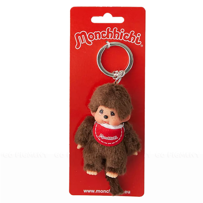 4" Monchhichi Keychain - Classic Boy, Red Bib Mascot - Authentic Plush Mascot, NWT by Sekiguchi