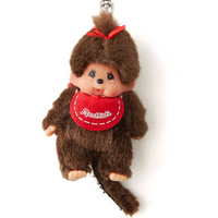4" Monchhichi Keychain - Classic Girl with Red Bib Macot - Authentic Plush Mascot, NWT by Sekiguchi