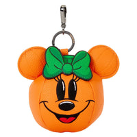 Minnie Mouse pumpkin keychain with orange ears and green bow
