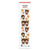 Monchhichi Frolicking 8" Pipsticks Gold Foil Sticker Sheet featuring Monchhichi characters and flowers