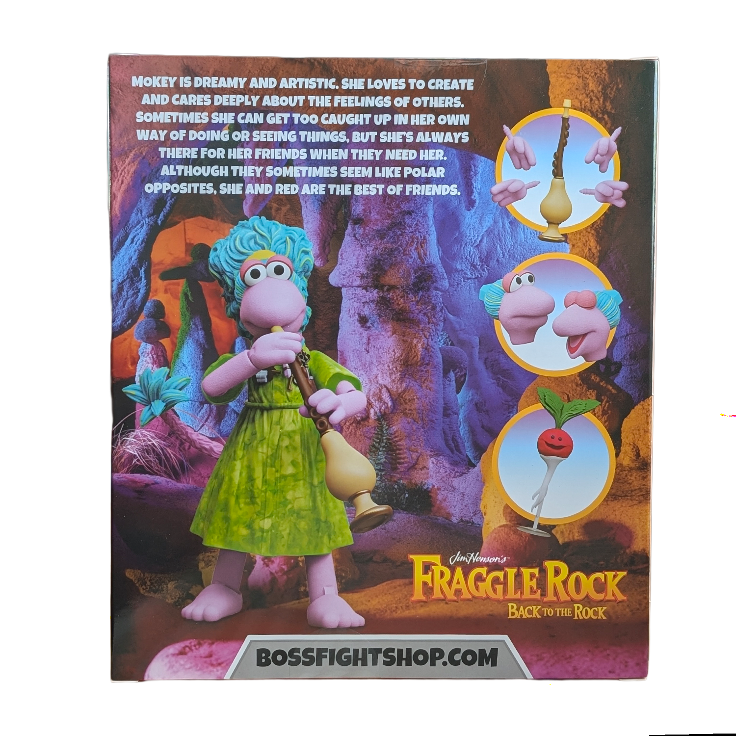 Mokey Fraggle Rock Wave 2 Deluxe Action Figure by Boss Fight Studio with green dress, clarinet, and swap accessories new in box