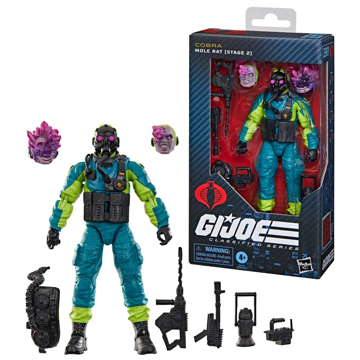 Mole Rat (Stage 2) "190" G.I. Joe Classified Series 6 inch COBRA Action Figure by Hasbro with accessories and extra heads in packaging