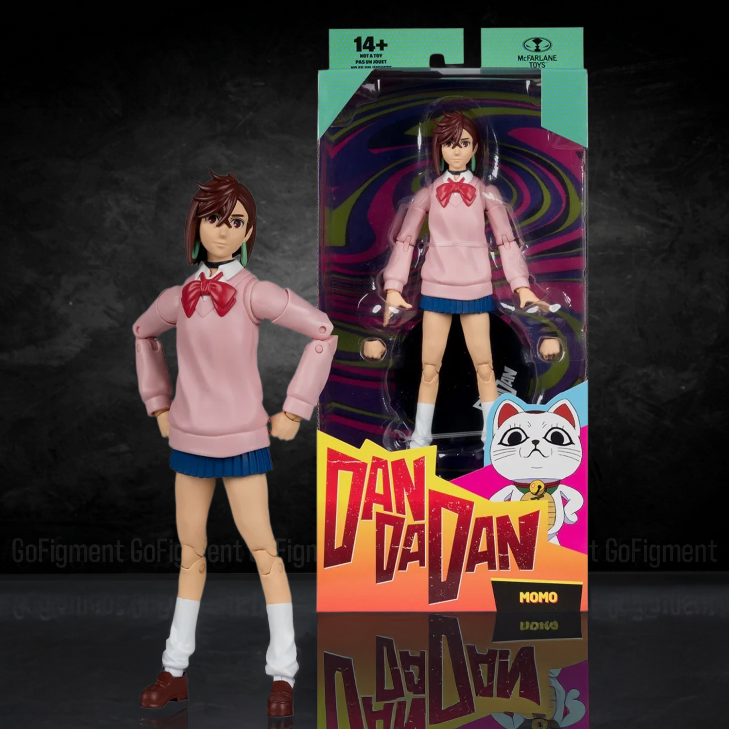 Momo Ayase Dandadan 1:10 Scale 7" Premium Dandadan Action Figure by Go Figment in school uniform with packaging