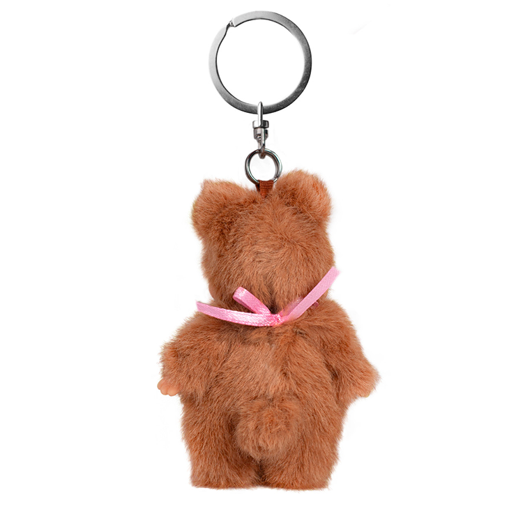 Sekiguchi plush Bearchhichi keychain featuring a soft brown bear with pink ribbon, 4 inches tall collectible charm