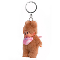 Sekiguchi 4-inch Bearchhichi plush keychain with bear features and pink checkered bandana, collectible toy charm