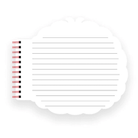 Go Figment Monchhichi die-cut spiral journal open to lined pages with scalloped edges and red-black binding