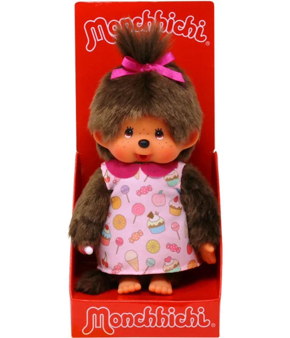 Monchhichi Pop N Candy Series Girl Candy Dress 8 Inch Plush Doll by Sekiguchi in red packaging
