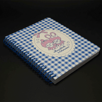 Go Figment Monchhichi & Chimutan 200-page spiral notebook with blue gingham cover and pink character illustration