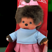 Official Sekiguchi 8-inch Monchhichi Girl Pretty in Pink plush doll collectible, often searched as a Monchichi monkey toy.