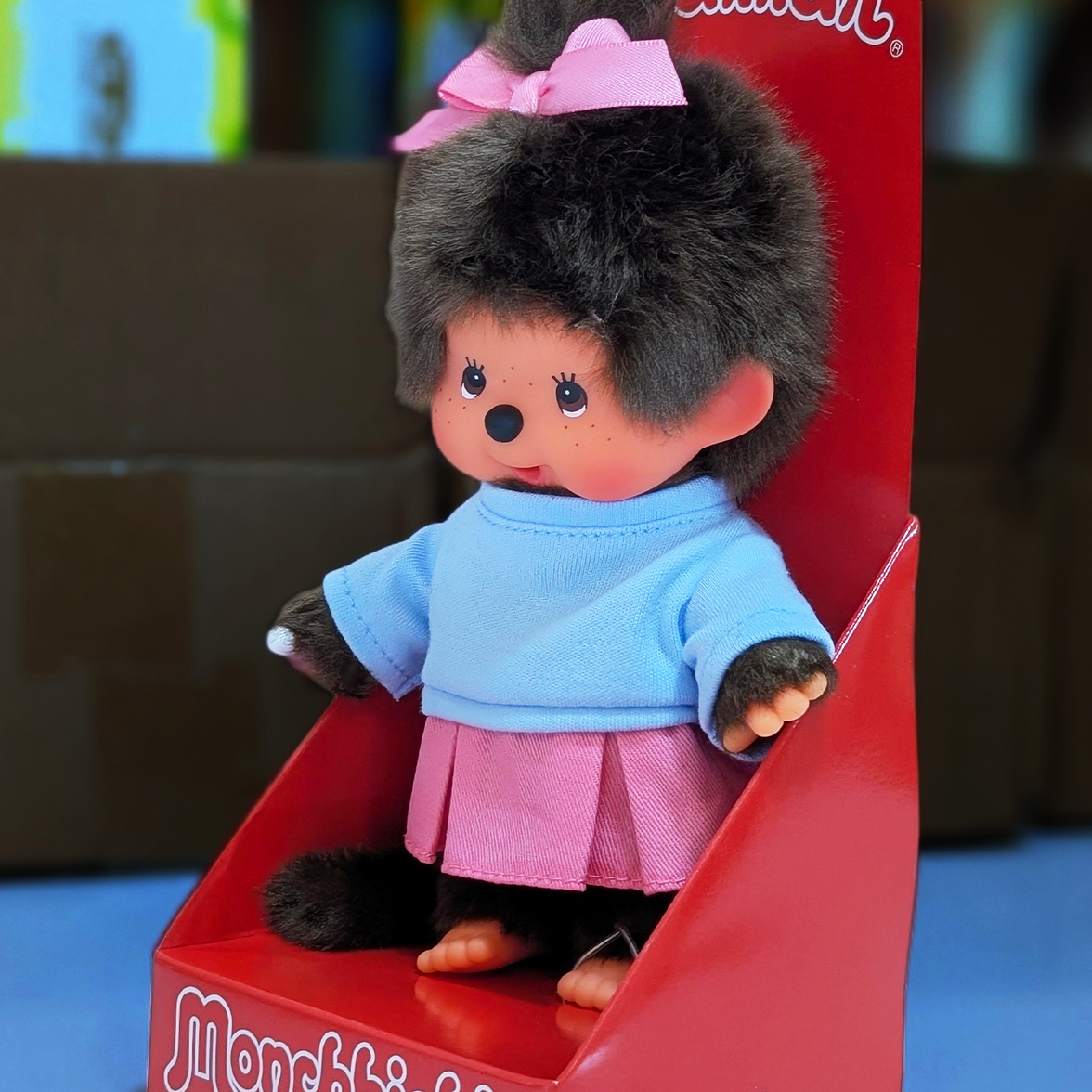 Official Sekiguchi 8-inch Monchhichi Girl Pretty in Pink plush doll collectible, often searched as a Monchichi monkey toy.