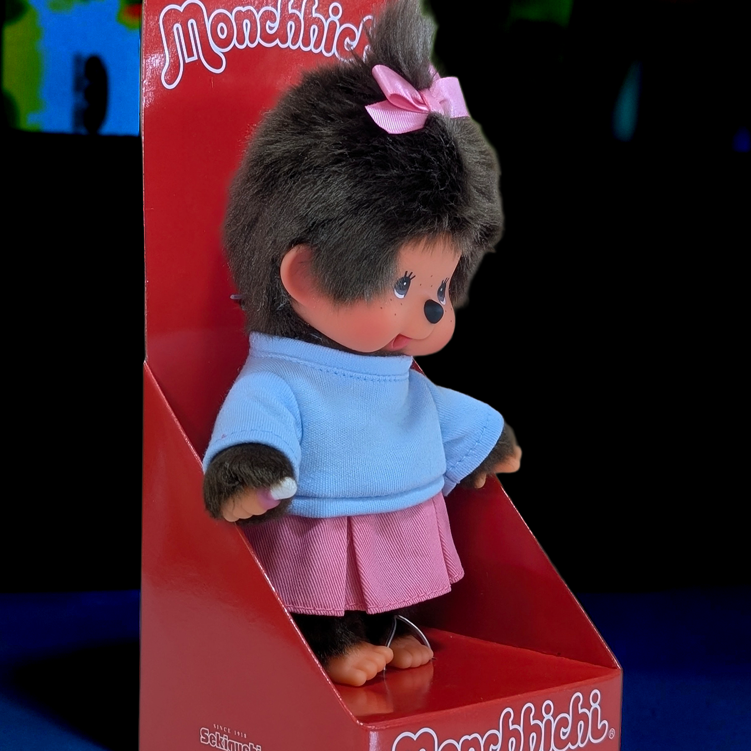Official Sekiguchi 8-inch Monchhichi Girl Pretty in Pink plush doll collectible, often searched as a Monchichi monkey toy.