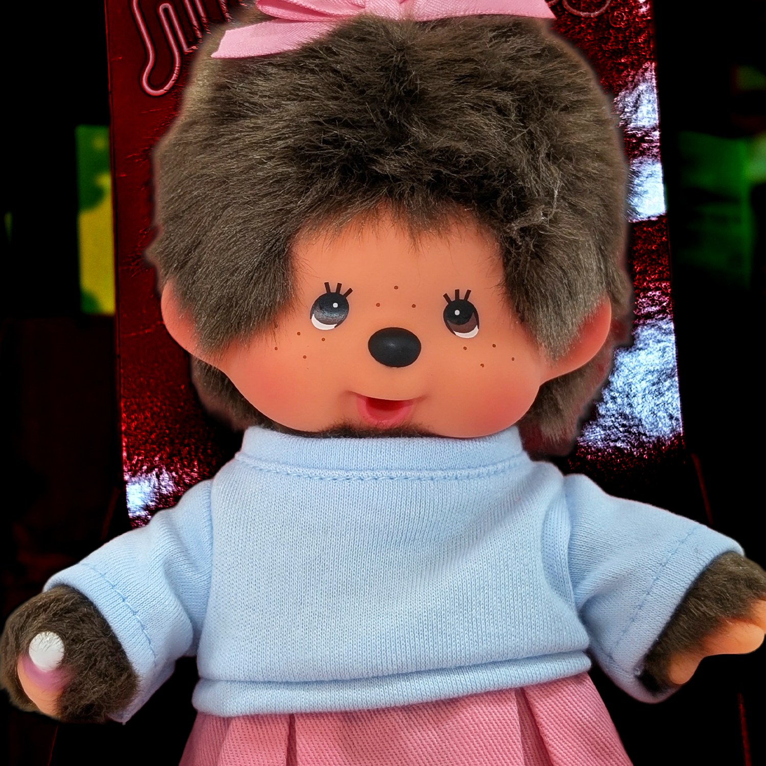 Official Sekiguchi 8-inch Monchhichi Girl Pretty in Pink plush doll collectible, often searched as a Monchichi monkey toy.