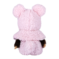 8" Monchhichi Brown Boy - in Pink Fluffy Bear Hoodie and Cape with Brown Eyes by Sekiguchi