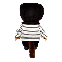 8" Monchhichi Brown Boy - in Striped Jacket & Casquette and Brown Eyes by Sekiguchi