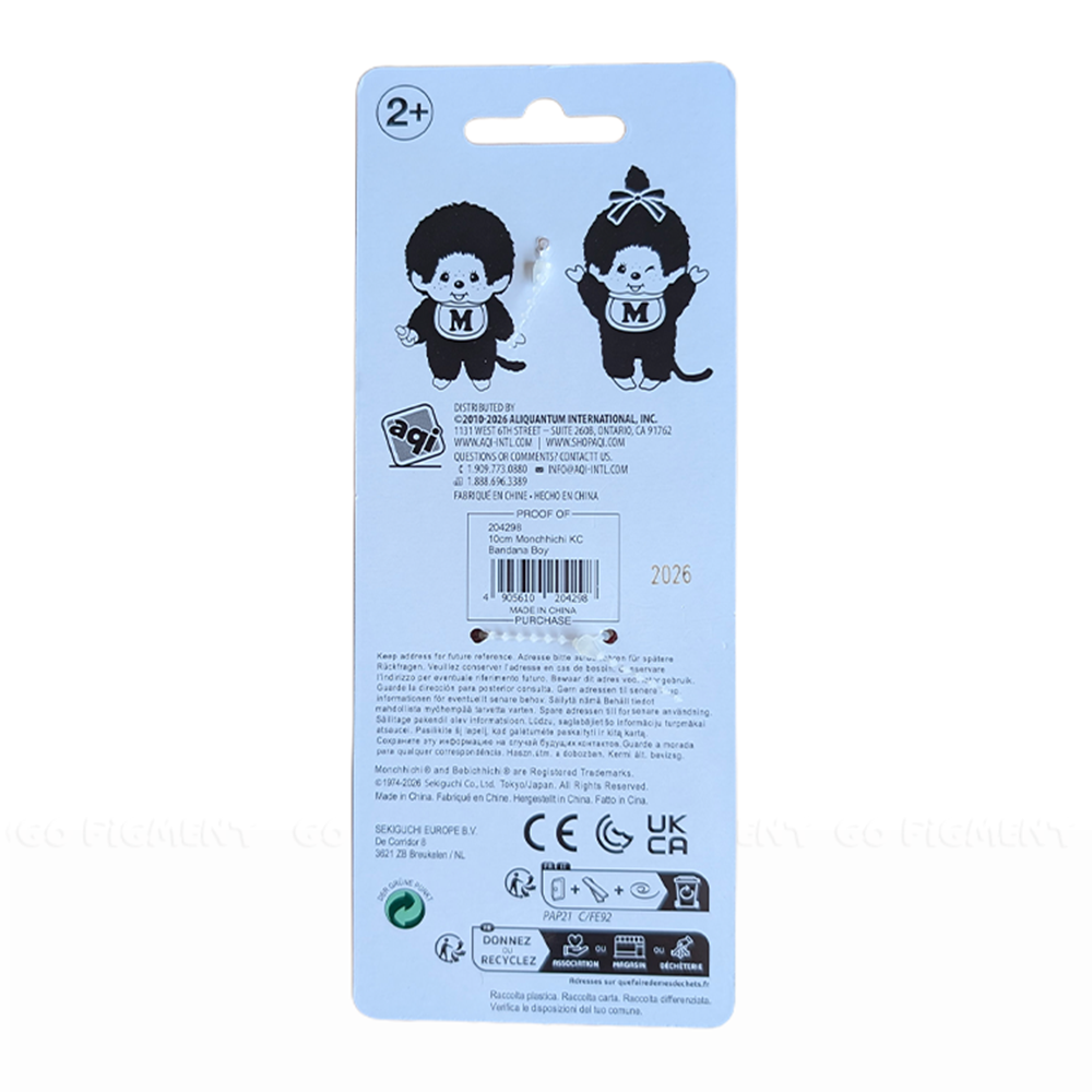 4" Monchhichi Keychain - Classic Girl with Pig Tails Mascot - Authentic Plush Mascot, NWT packaging back by Sekiguchi