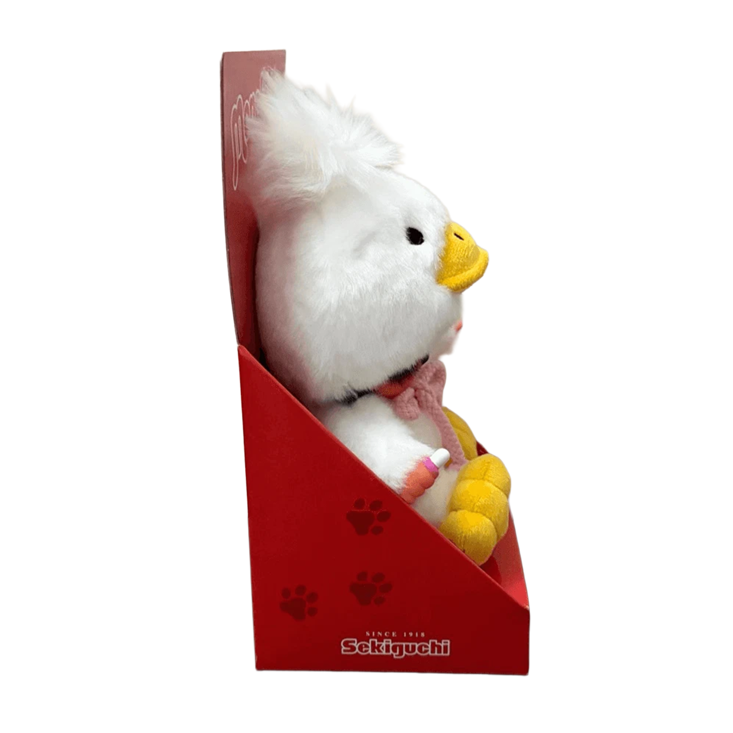 Official Sekiguchi Monchhichi 8-inch Animal Friends Duck plush doll wearing a yellow duckling hood, often searched as Monchichi.