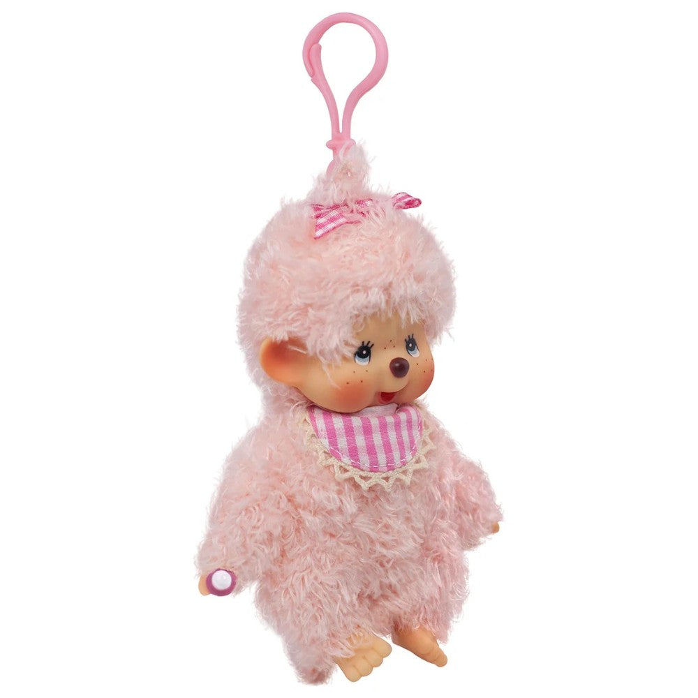 Monchhichi Fluffy Pink Beige Girl Plush 5.5 Inch Figure Bag Charm by Sekiguchi