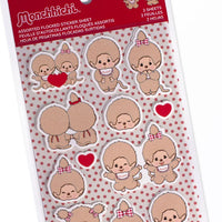 Sekiguchi Monchhichi 2 pack fuzzy sticker sheets with assorted cute character designs on polka dot background