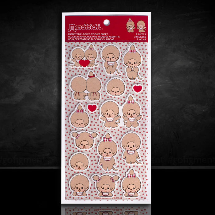 Sekiguchi Monchhichi fuzzy sticker sheets 2 pack with assorted cute character designs on white backing
