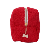 Monchhichi Girl Makeup Bag Pouch Sekiguchi Accessory red fleece pouch with zipper and bow charm