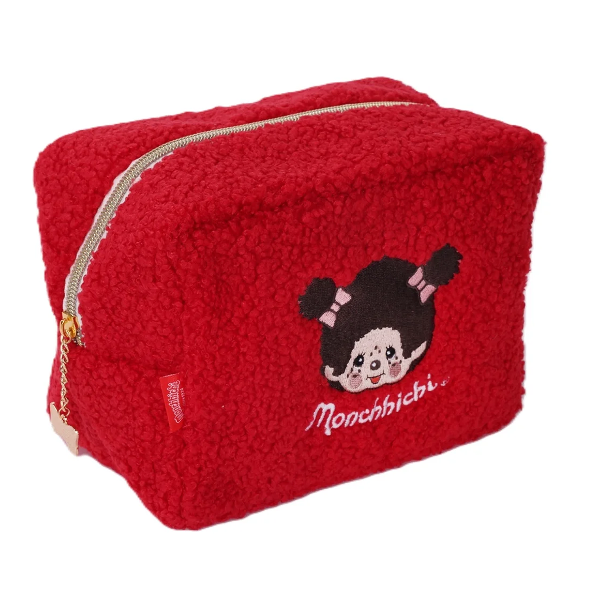 Monchhichi Girl Makeup Bag Pouch Sekiguchi Accessory red fleece pouch with Monchhichi girl design