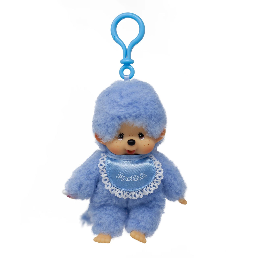 Monchhichi Lacie Blue Satin Bib Plush Keychain 4 Inch Figure by Sekiguchi