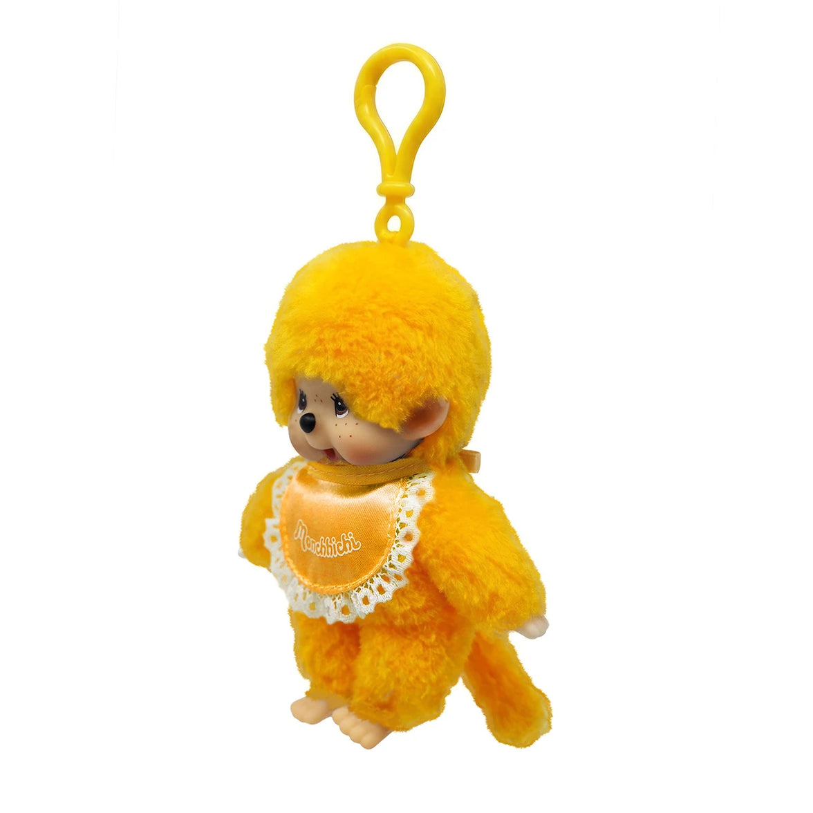 Monchhichi Lacie Orange Satin Bib Plush 4 Inch Figure by Sekiguchi collectible toy with hanging loop