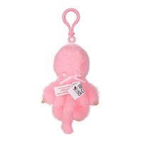 Monchhichi Lacie Pink Satin Bib Plush Keychain 4 Inch Figure by Sekiguchi pink plush keychain shown from back