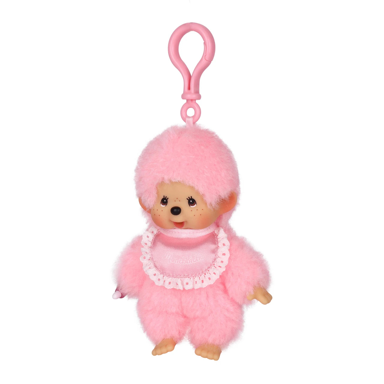 Monchhichi Lacie Pink Satin Bib Plush Keychain 4 Inch Figure by Sekiguchi