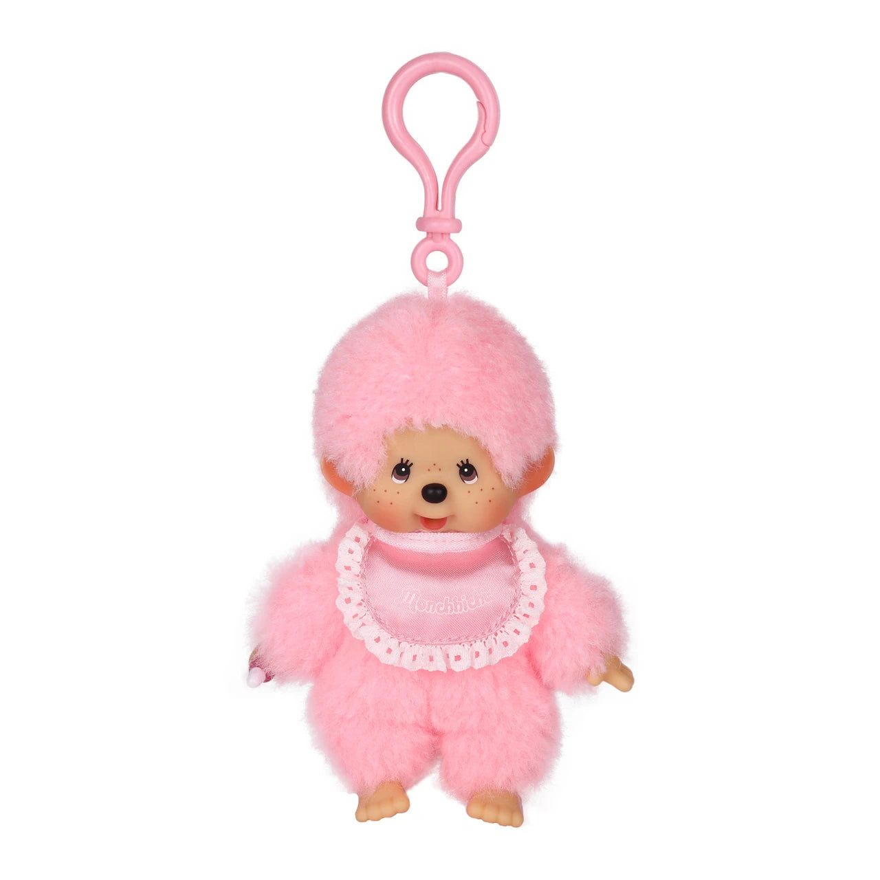 Monchhichi Lacie Pink Satin Bib Plush Keychain 4 Inch Figure by Sekiguchi