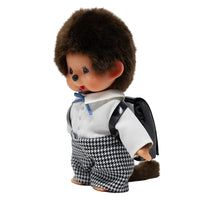 Monchhichi Japanese Style School Bag Boy 8-Inch Plush with black backpack
