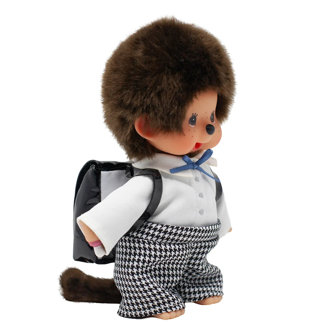 Monchhichi Japanese Style School Bag Boy 8-Inch Plush by Monchhichi, seated with backpack and tail