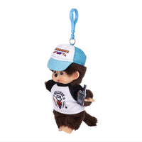 Monchhichi plush keychain wearing a blue cap and Hellfire Club shirt with a walkie talkie
