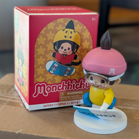 Sekiguchi Monchhichi boy figure snowboarding with pink helmet blue snowboard on white snow-themed base