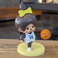 Sekiguchi Girl Monchhichi basketball player vinyl figure with yellow bow dribbling on yellow base