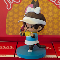 Sekiguchi Monchhichi Girl Tennis Player vinyl figure with white visor mid-swing on blue court base