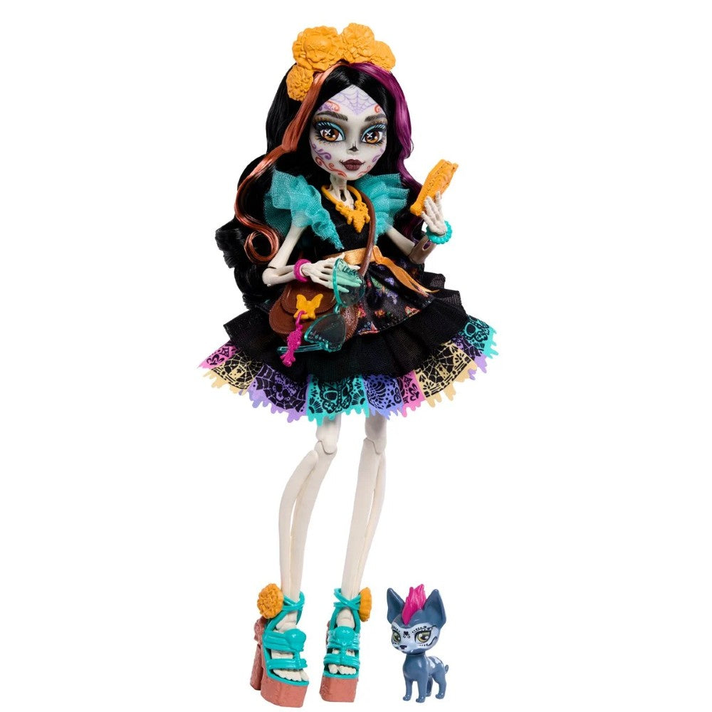 Skelita Calaveras - Moonspell Magic by Monster High 10.5 Inces IN-HAND doll by Mattel with colorful dress and pet figure